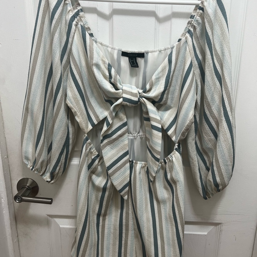 Forever 21 Cream and Blue Striped Dress
